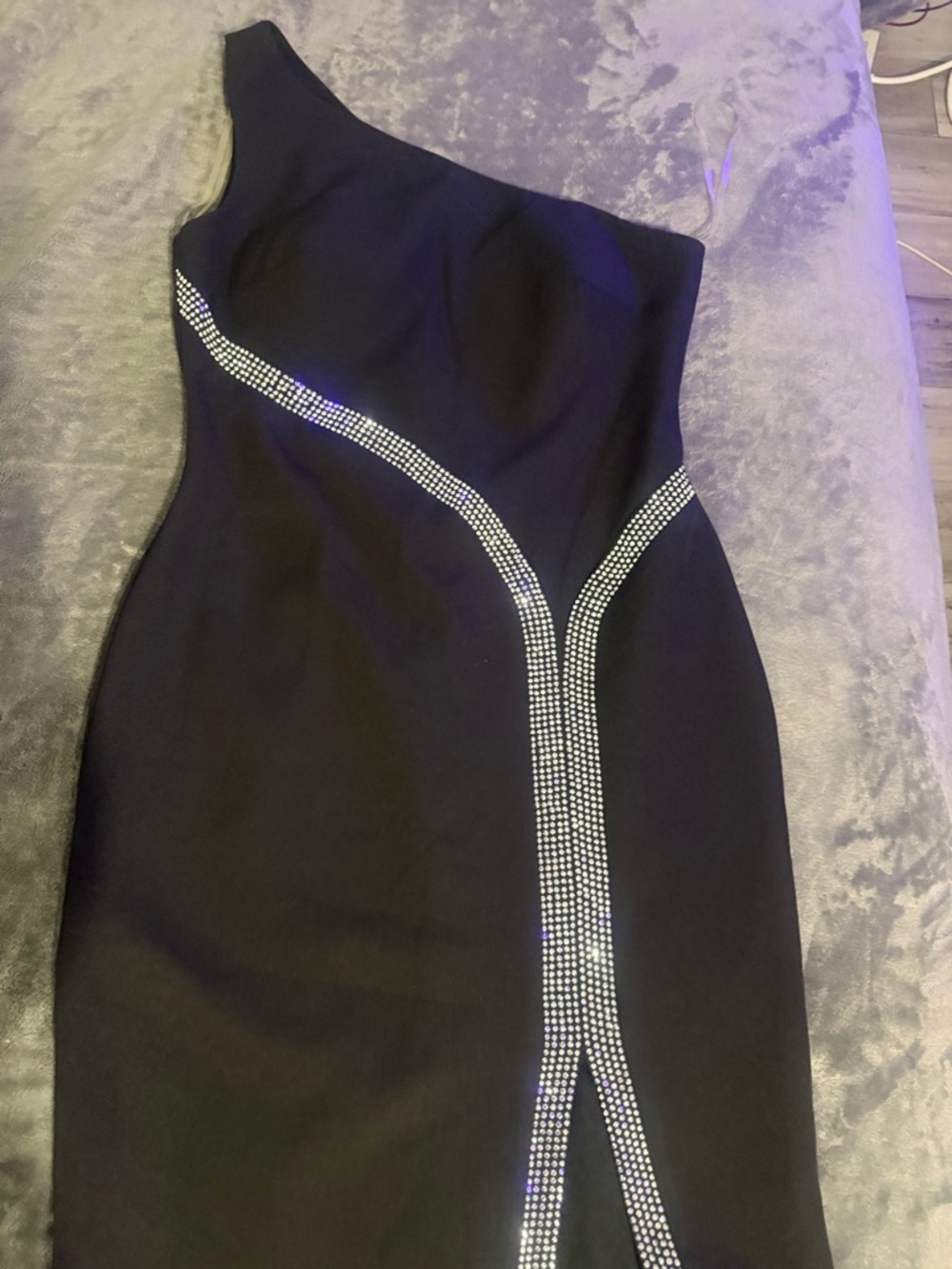 Women's Black One-Shoulder Rhinestone-Accent Cocktail Dress